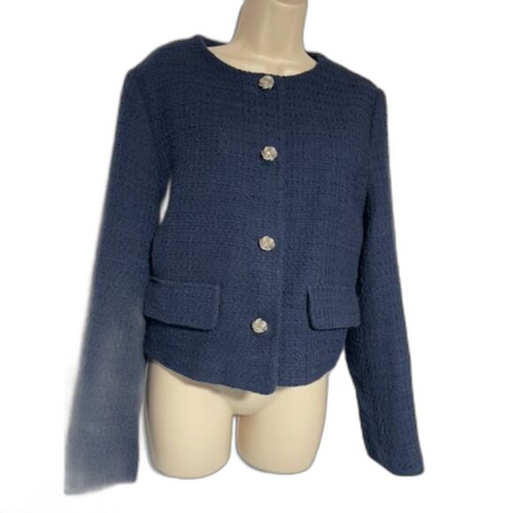 Zara XL  boucle navy blazer with gold buttons! - Picture 1 of 7